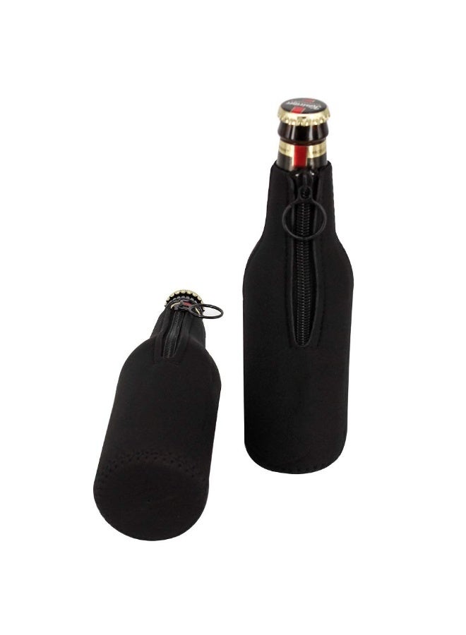 sunkey Beer Bottle Insulator Sleeves 6 Pack Neoprene Beer Bottle Covers with Ring Zipper Bottle Opener for 12 oz/330 ml Bottles (Black) - Image 2